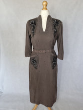 Load image into Gallery viewer, 1940s Grey Dress With Beading and Sequins
