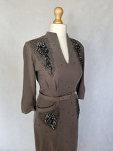 Load image into Gallery viewer, 1940s Grey Dress With Beading and Sequins
