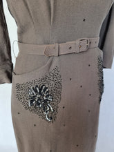 Load image into Gallery viewer, 1940s Grey Dress With Beading and Sequins
