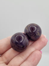 Load image into Gallery viewer, 1940s/1950s French AMAZING Purple and Cream Marbled Ball Bakelite Earrings
