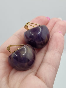 1940s/1950s French AMAZING Purple and Cream Marbled Ball Bakelite Earrings