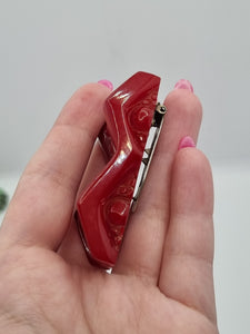 1940s Chunky Red Textured Bakelite Dress Clip