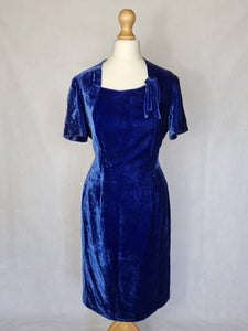 Late 1940s Royal Blue Velvet Dress With Bow