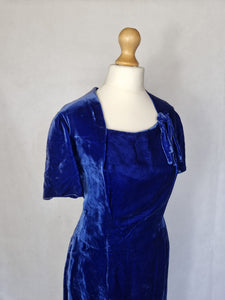 Late 1940s Royal Blue Velvet Dress With Bow