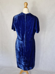 Late 1940s Royal Blue Velvet Dress With Bow