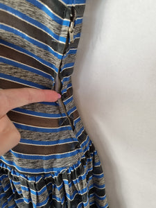 1950s Blue, Grey, White and Black Stripe Sheer Dress