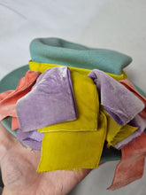 Load image into Gallery viewer, 1940s Pale Blue Felt Tilt Hat With Yellow, Pink and Lilac Velvet Bows
