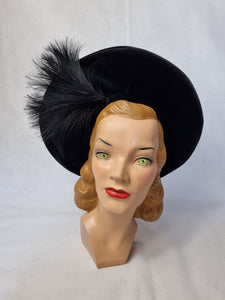 1940s Black Velvet Feather Halo Hat