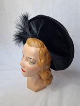 Load image into Gallery viewer, 1940s Black Velvet Feather Halo Hat

