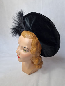 1940s Black Velvet Feather Halo Hat