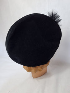 1940s Black Velvet Feather Halo Hat