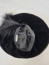 Load image into Gallery viewer, 1940s Black Velvet Feather Halo Hat
