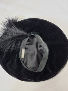 1940s Black Velvet Feather Halo Hat
