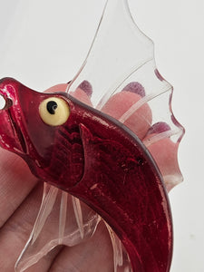 1940s Huge Red Lucite Fish Brooch