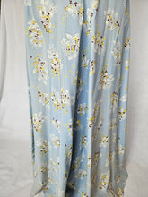 Load image into Gallery viewer, 1940s Wounded Pale Blue Silky House Dress With Yellow and Brown Leaf Pattern
