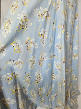 Load image into Gallery viewer, 1940s Wounded Pale Blue Silky House Dress With Yellow and Brown Leaf Pattern
