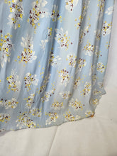Load image into Gallery viewer, 1940s Wounded Pale Blue Silky House Dress With Yellow and Brown Leaf Pattern
