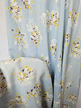 Load image into Gallery viewer, 1940s Wounded Pale Blue Silky House Dress With Yellow and Brown Leaf Pattern
