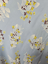Load image into Gallery viewer, 1940s Wounded Pale Blue Silky House Dress With Yellow and Brown Leaf Pattern
