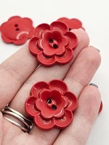 1940s Red Flower Plastic Buttons