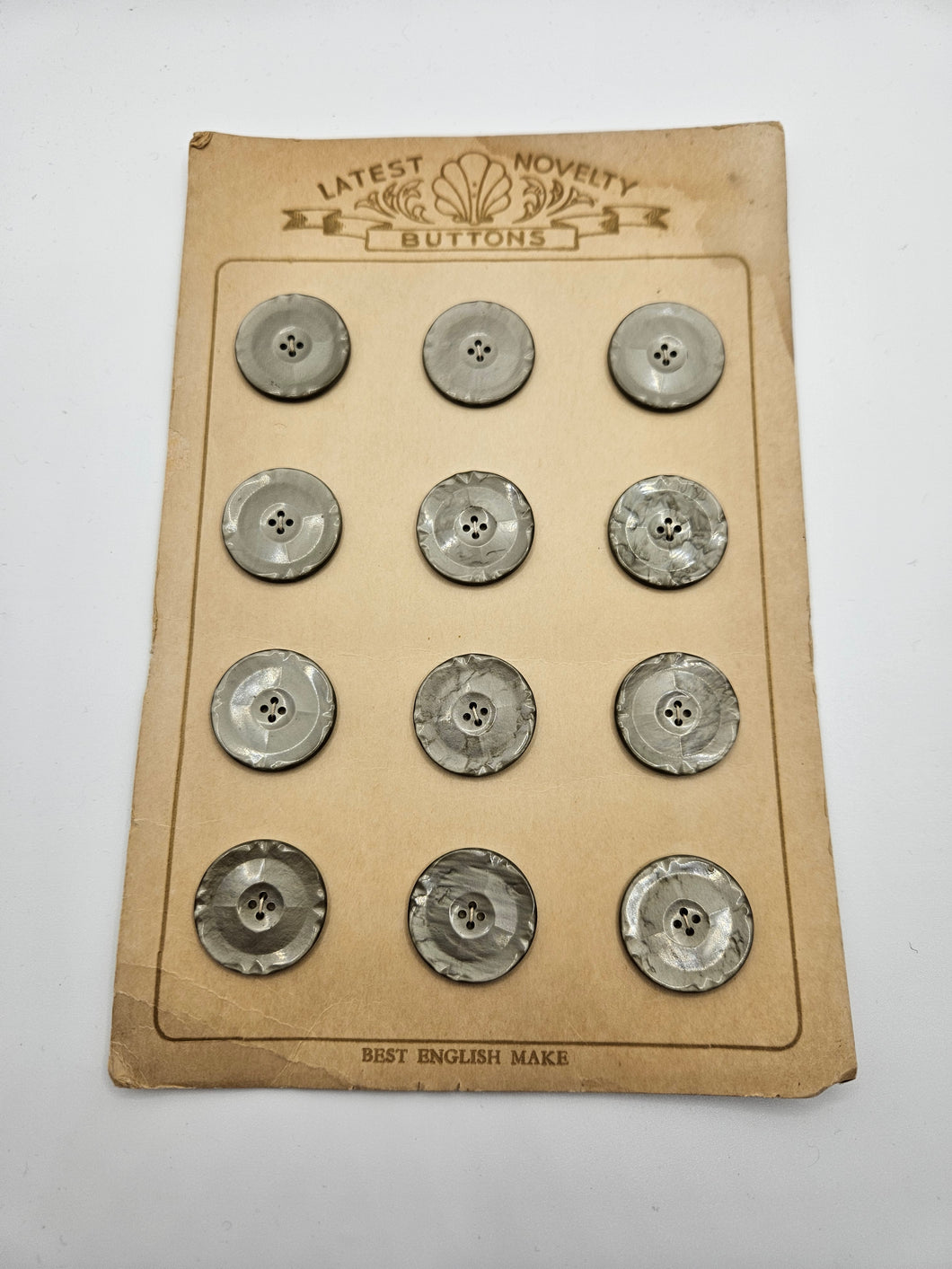 1940s Deadstock Carded Pearly Grey Buttons