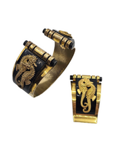 Load image into Gallery viewer, 1930s Rare Jean Painleve Black Seahorse Dress Clip and Bangle Set
