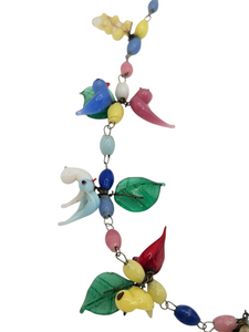 1930s Rare Glass Grape, Bird and Leaf Multicoloured Necklace