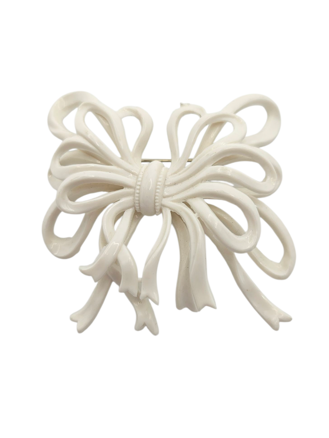 1940s White Huge Celluloid Bow Brooch
