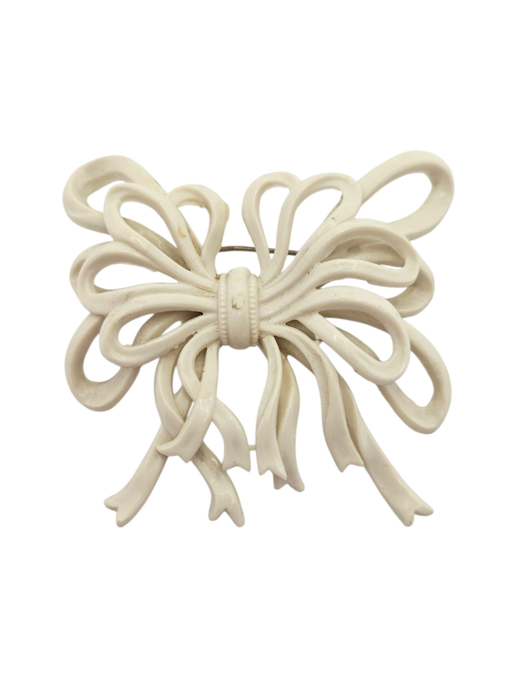1940s Cream Huge Celluloid Bow Brooch