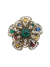 Load image into Gallery viewer, 1930s Czech 3D Filigree Multicoloured Flower Brooch
