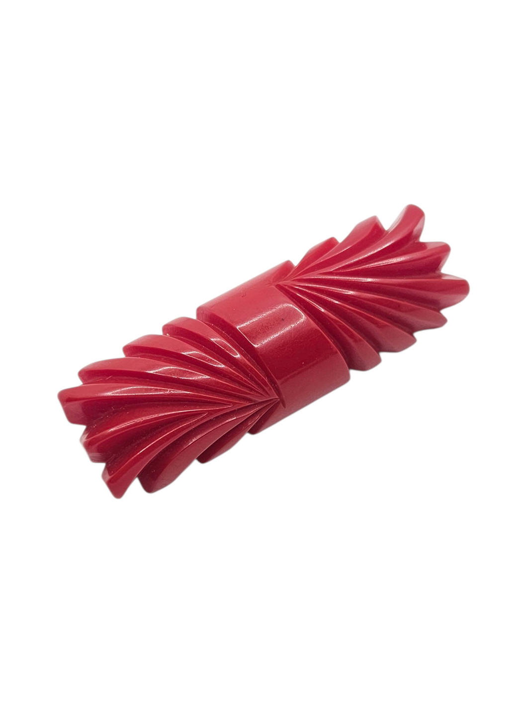 1940s Carved Red Bakelite Bar Brooch