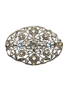 1930s Czech Blue and Clear Filigree Brooch