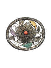 Load image into Gallery viewer, 1930s Chinese Filigree Glass Flower Brooch

