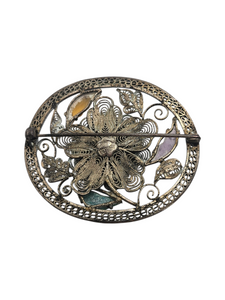 1930s Chinese Filigree Glass Flower Brooch