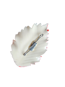 1940s Celluloid Red and White Celluloid Leaf Brooch