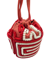 Load image into Gallery viewer, 1940s RARE Red and White Drawstring Telephone Cord Bag
