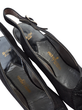 Load image into Gallery viewer, 1940s Black Suede Flower Slingback Shoes

