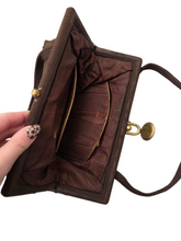 Load image into Gallery viewer, 1940s Brown Corde Soft Bag With Gold Tone Clasp
