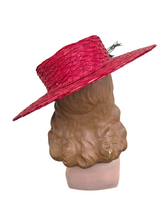 Load image into Gallery viewer, 1940s Huge Red Straw/Raffia Hat With Daisies and Cherries
