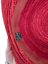 Load image into Gallery viewer, 1940s Huge Red Straw/Raffia Hat With Daisies and Cherries
