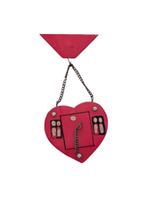 Load image into Gallery viewer, 1940s Pink Wood Heart and Door Photo Brooch
