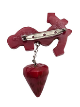Load image into Gallery viewer, 1940s HUGE Chunky Carved Bakelite Strawberry Brooch
