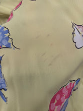 Load image into Gallery viewer, 1940s Acid Yellow, Black, White, Beige, Pink and Blue Novelty Print Leaf Dress
