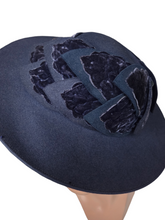 Load image into Gallery viewer, 1940s Dark Dusky Blue Velvet Leaf Tilt Hat
