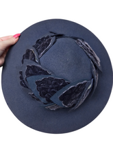 Load image into Gallery viewer, 1940s Dark Dusky Blue Velvet Leaf Tilt Hat
