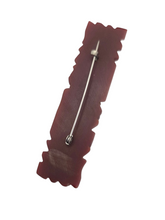 Load image into Gallery viewer, 1940s Chunky Brown Carved Bakelite Bar Brooch
