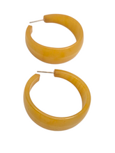 Load image into Gallery viewer, 1940s Yellow Marbled Bakelite Hoop Earrings

