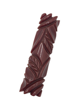 Load image into Gallery viewer, 1940s Chunky Brown Carved Bakelite Bar Brooch
