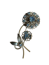 Load image into Gallery viewer, 1930s Czech Huge Blue Glass Filigree Flower Brooch
