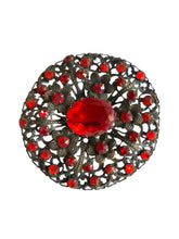 Load image into Gallery viewer, 1930s Neiger? Czech Red Glass Filigree Brooch
